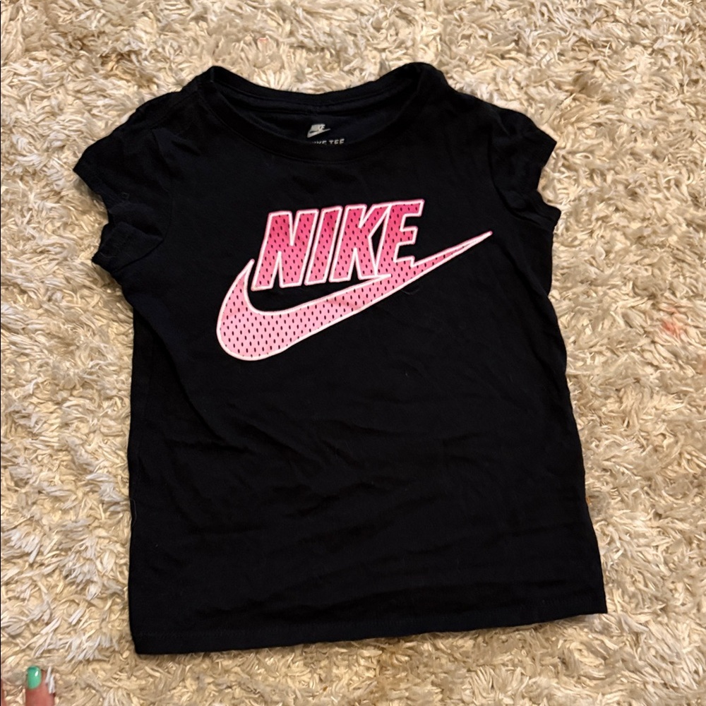 Nike Kids Black Tee with Pink Logo